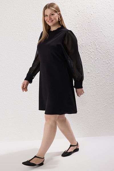 Trendyol Curve Plus Size Black Chiffon Midi Dress - TBBAW24AH00049