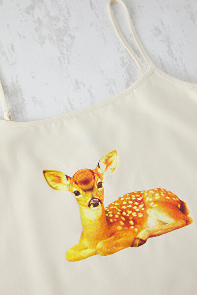 Trendyol Curve Σετ Πιτζάμες Πλεκτές Ζαρτιέρες Καφέ Bambi TBBSS25AI00033