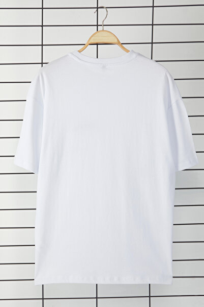 Trendyol Collection Oversize White Embroidered Cotton T-Shirt - with Pockets, Tmnss25Ts00120