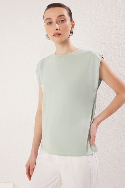 Trendyol Collection Πλεκτό μπλουζάκι Mint Modal Crew Neck - Κανονική εφαρμογή, μανίκι φεγγαριού, TWOSS25TS00001