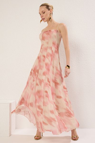 Trendyol Collection Mehrfarbiges, florales, gestricktes Maxi-Abendkleid aus Tüll und Heimkehrkleid