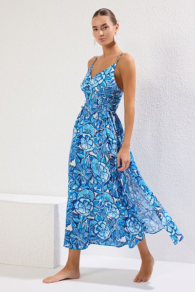 Trendyol Collection Maxi-Strandkleid aus Webstoff mit Blumenmuster TBESS24EL00098