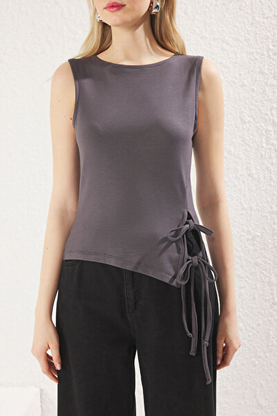 Trendyol Collection Stretchy Anthracite Knitted Blouse - Body-Fitting with Binding Detail Twoss25Bz00218