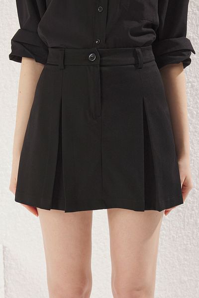 Trendyol Collection Black Pleat Detailed Polyviscose Woven Skirt Twoss25Et00018