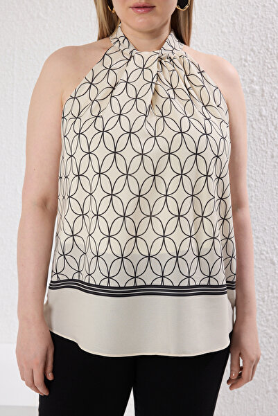 Trendyol Curve Ecru Moss Crepe Woven Plus Size Blouse