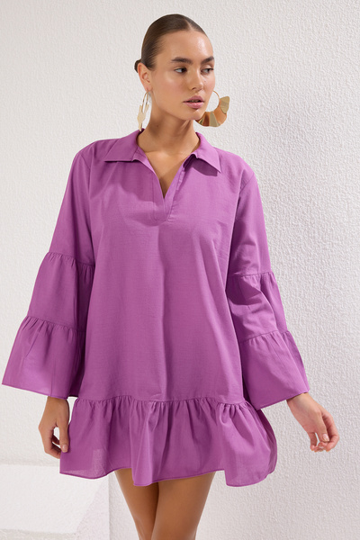 Trendyol Collection Purple Mini Woven Flounce Beach Dress Tbess25El00039