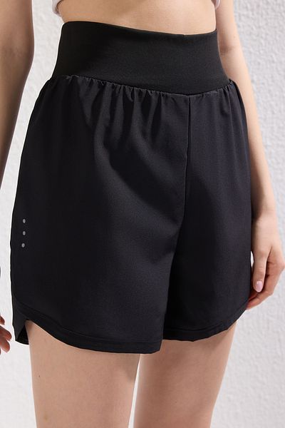 Trendyol Collection Black Reflective Print Detailed 2-Layer Inside Shorts Knitted Sports Shorts Thmss25Sr00001