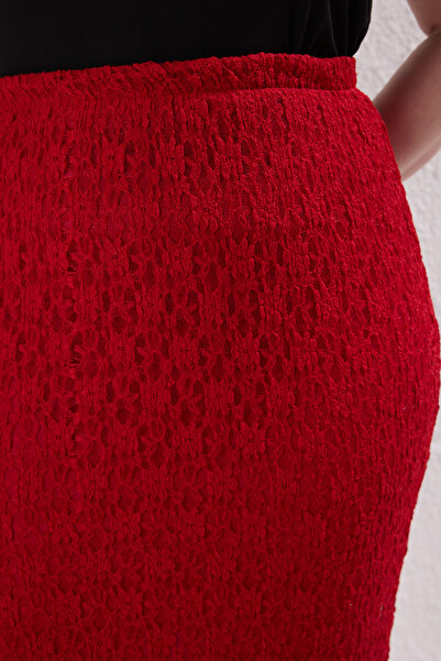 Trendyol Curve Red Lace Midi Knitted Skirt Tbbss24Az00027