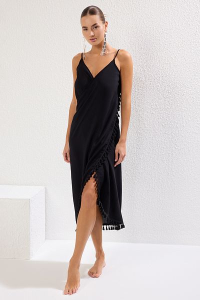 Trendyol Collection Μαύρο Maxi υφαντό φόρεμα παραλίας TBESS25EL00068