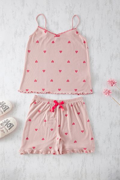 Trendyol Curve Por szív mintás camisole kötött pizsama szett TBBSS25AI00041