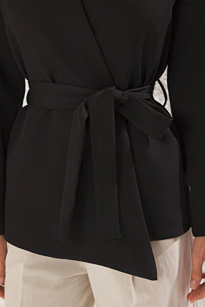 Trendyol Collection Черно двуредно тъкано сако с връзки Twoss25Bc00031