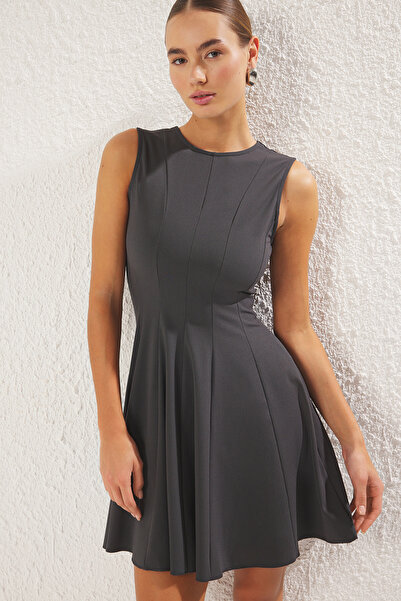 Trendyol Collection Anthracite Skirt Ruffle Mini Knitted Dress Twoss25El00231