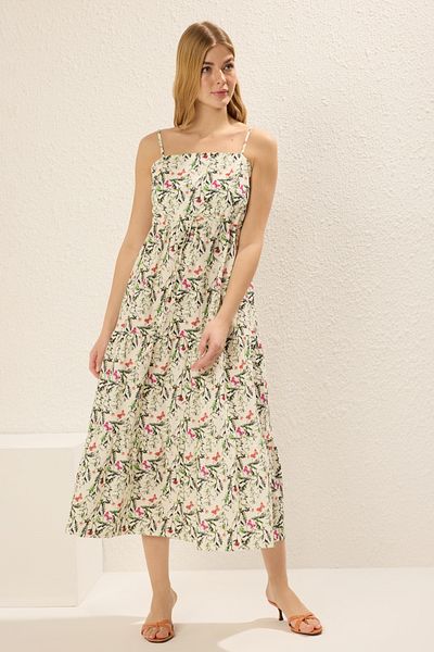 Trendyol Collection Πολύχρωμη φλοράλ φούστα Midi υφαντό φόρεμα με ανοιχτή μέση TWOSS25EL00023