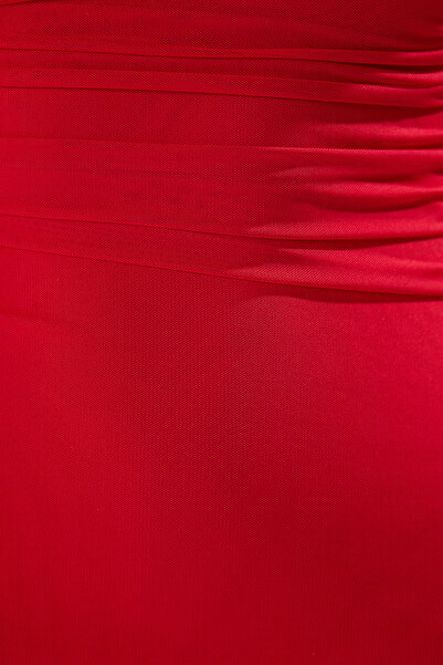 Trendyol Collection Piros testhezálló bélelt tüll kötött estélyi ruha TPRSS25AE00040