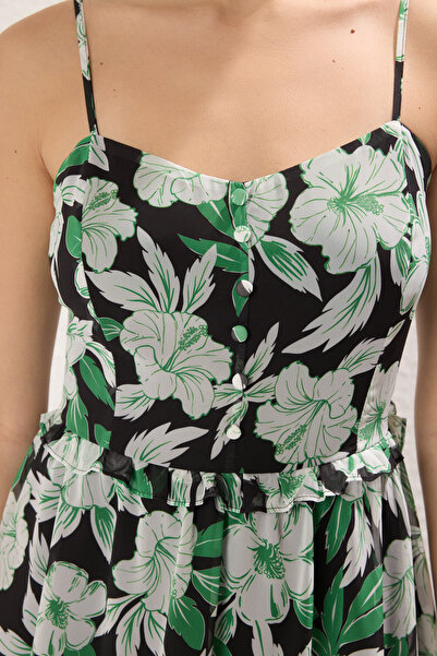 Trendyol Collection Πράσινη φλοράλ φούστα Μίνι υφαντό φόρεμα με ανοιχτή μέση TWOSS23EL01782