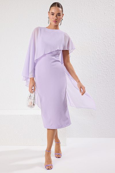 Trendyol Collection Fliederfarbenes, gerades, gewebtes Finike-Mini-Nachtkleid ohne Futter