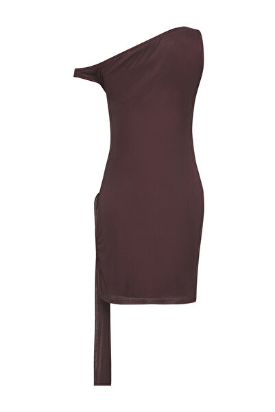 Trendyol Collection Asymmetrical Cutout Brown Mini Knitted Dress - Twoss25El00464