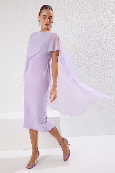 Trendyol Collection Fliederfarbenes, gerades, gewebtes Finike-Mini-Nachtkleid ohne Futter