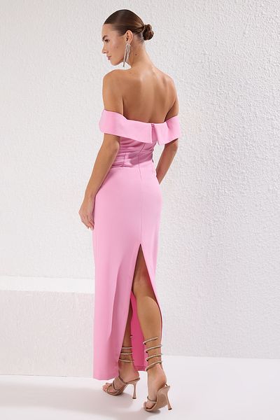 Trendyol Collection Rosafarbenes, gerades, gerades, gewebtes Finike-Maxikleid mit Schleife und Heimkehrkleid