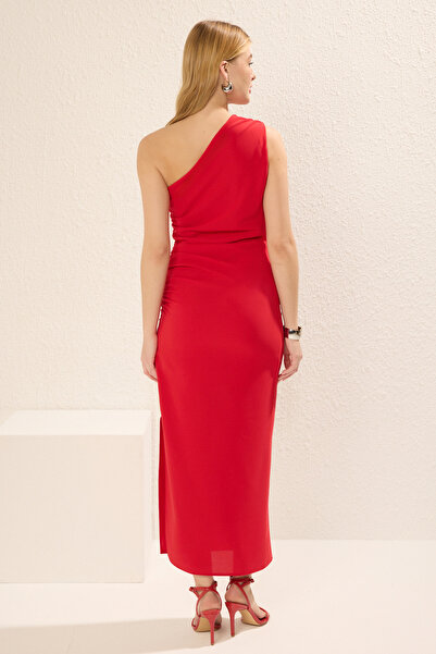 Trendyol Collection Pomegranate Flower Plain Body Hugging Midi Woven Dress Twoss25El00121