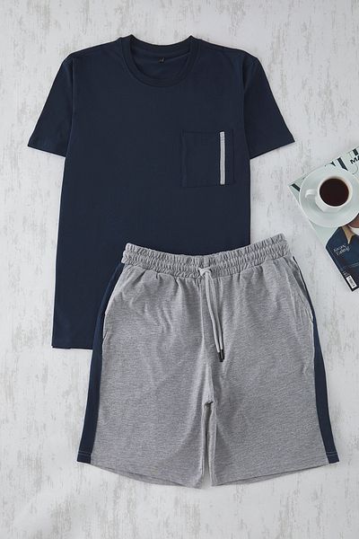 Trendyol Collection Σετ πιτζάμες με πλεκτό σορτς με κανονική εφαρμογή Navy Blue - TMNSS25PT00035