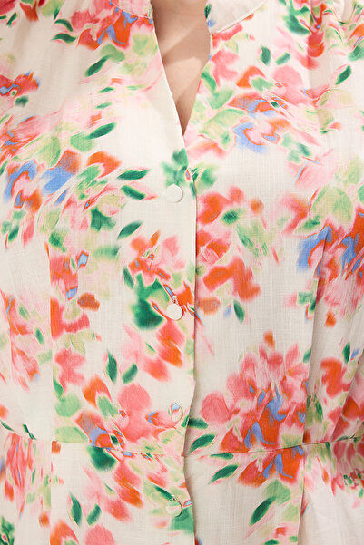 Trendyol Curve Ecru Poplin szőtt nagy méretű ruha