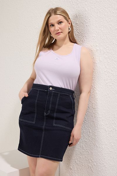 Trendyol Curve Lilac Label Detailní žebrovaná košilka Plus Size Tílko Tbbss25Cv00012