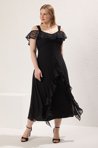 Trendyol Curve Black Chiffon Woven Plus Size Dress