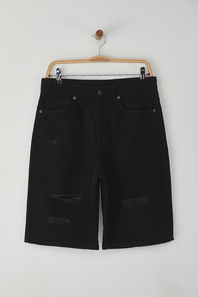 Trendyol Collection Schwarze Baggy Destroyed Denim Shorts & Bermudas TMNSS25SR00037