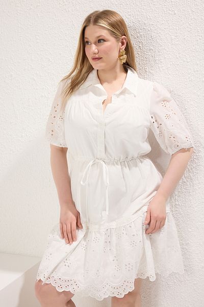 Trendyol Curve White - Woven Plus Size Dress