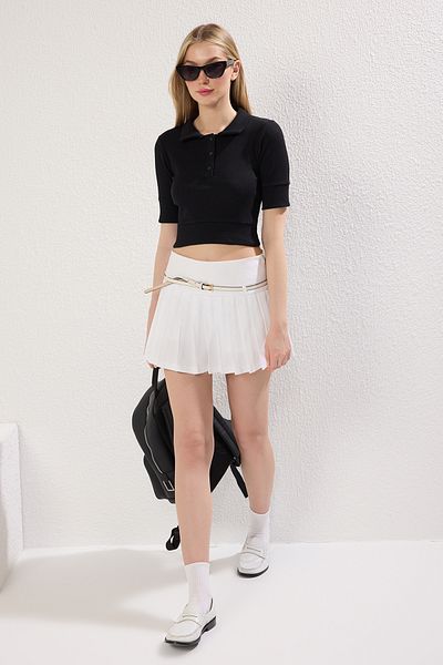 Trendyol Collection Μαύρο Polo Neck Crop Εύκαμπτη πλεκτή μπλούζα TWOSS25BZ00290