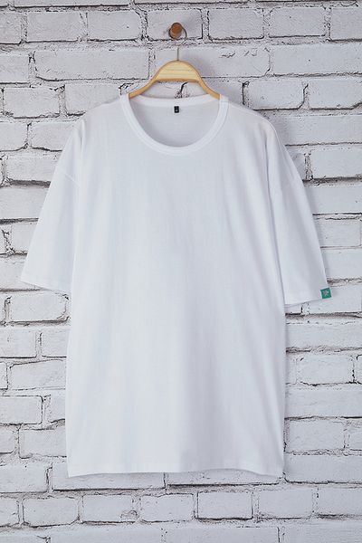 Trendyol Collection White Plus Size Oversize/Wide Fit 100% Cotton Label T-Shirt Tmnss25Bf00036