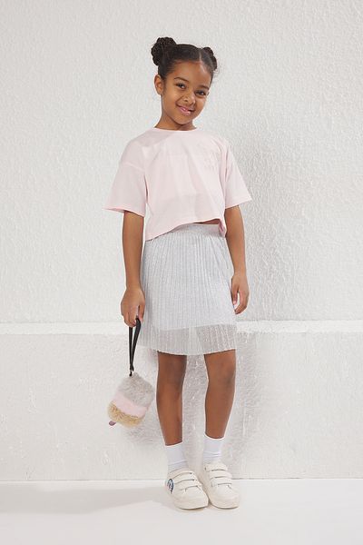 TRENDYOLKIDS Szürke, csillogó, mini kötött lányszoknya - TKDSS24ET00000