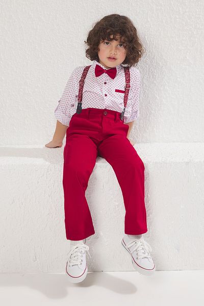 TRENDYOLKIDS Set of 3 Burgundy Polka Dot Shirts and Pants - Tkdss24Au00025