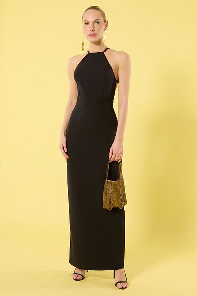 Trendyol Collection Μαύρο ίσιο αξεσουάρ Λεπτομερές υφαντό Finike Maxi βραδινό φόρεμα & φόρεμα επιστροφής στο σπίτι