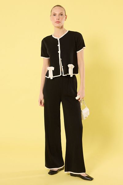 Trendyol Collection Crew Neck Ribbon Cardigan and Trousers Set - Twoss25Au00050