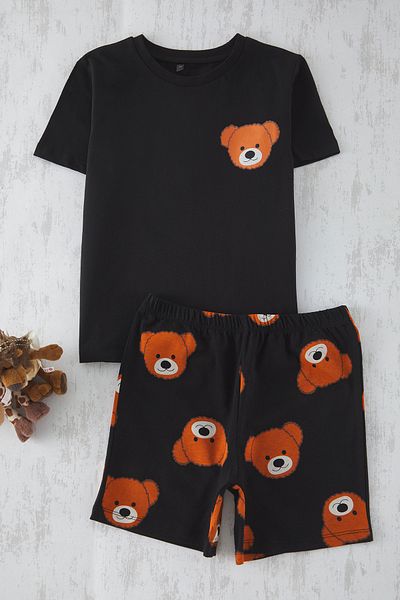 TRENDYOLKIDS Černá dívčí dětská mini pyžamová sada