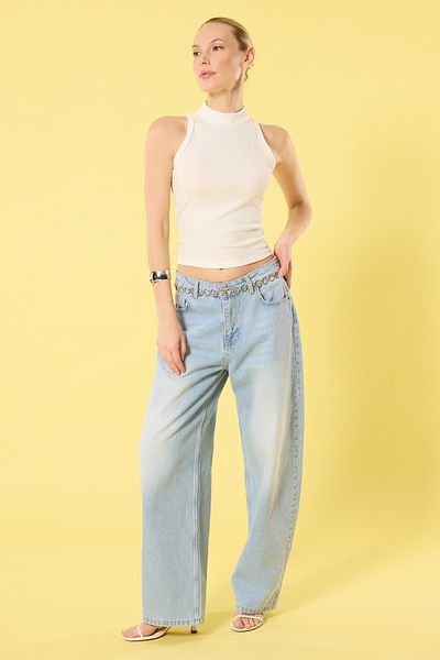 Trendyol Collection Ecru Stand Collar Knitted Blouse - Fitted, Twoss25Bz00376