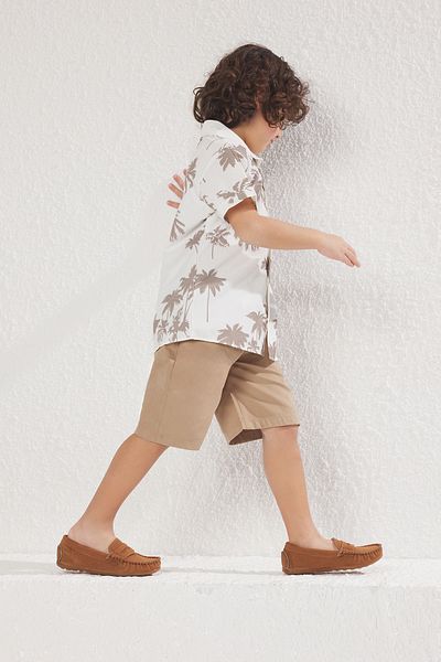 TRENDYOLKIDS Tile Boy's Cotton Printed Woven Shirt Shorts Bottom-Top Suit Tkdss25Au00054