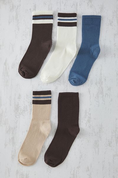 Trendyol Collection Ecru Unisex 5er-Pack College/Medium/Tennis-Baumwollsocken TMNSS25CO00009