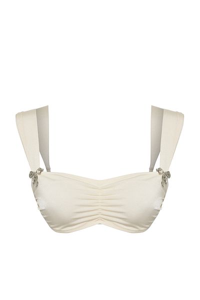Trendyol Collection Ecru Quadratischer Ausschnitt Hübsches Bikinioberteil mit Schleife Zubehör TBESS25BU00036