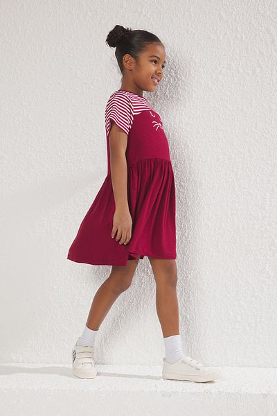 TRENDYOLKIDS Burgundy Midi Striped Knitted Dress Tkdss25El00059