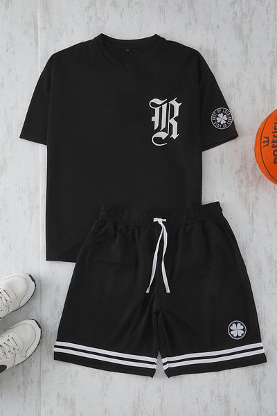 Trendyol Collection Trening bărbați din jerseu oversize Black College TMNSS25EM00005