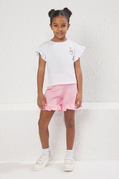 TRENDYOLKIDS Rózsaszín hímzett / hímzett kötött alsó-felső öltöny TKDSS25AU00023