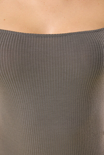 Trendyol Collection Anthracite Square Neck Bodysitting Blouse - Twoss25Bz00370