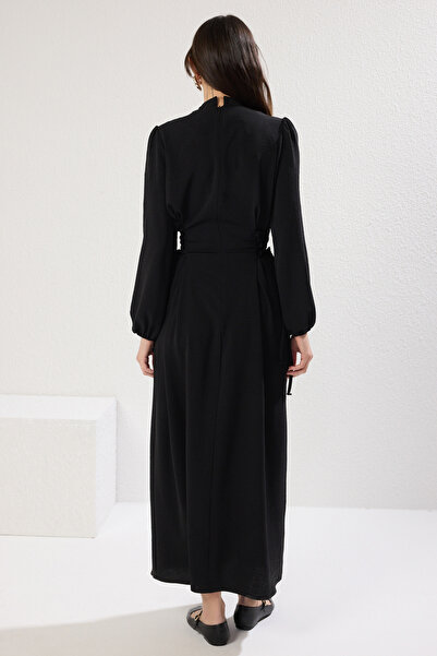 Trendyol Modest Černé tkané aerobinové šaty s britským pasem Tctss25Eb00082