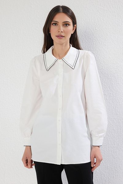 Trendyol Modest Ecru Regular Terrycotton Plain Woven Hijab Shirt TCTSS25TG00017