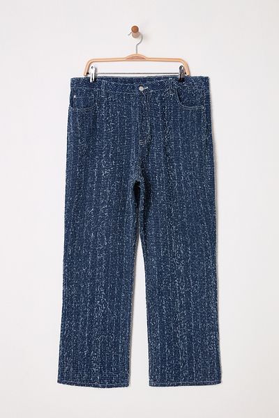 Trendyol Curve Plus Size Blue Textured Straight Denim Jeans - Tbbss25Cj00020