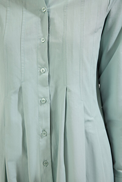 Trendyol Modest Φόρεμα από βαμβακερό υφαντό πουκάμισο με λεπτομέρεια χακί TCTSS25EB00060