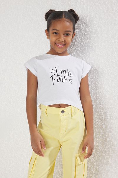 TRENDYOLKIDS Black-White 2-Piece Girls' Knitted T-Shirt Tkdss25Ts00015